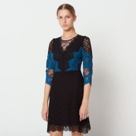 Short Contrasting Lace Dress at Sandro